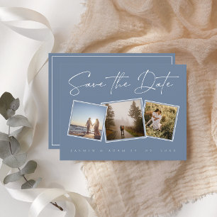Cartão Postal De Anúncio Casamento de Foto Azul Simples Salva a Data