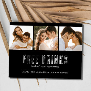 Cartão Postal De Anúncio Casamento de Foto Branco Negro 3 Salve a Data