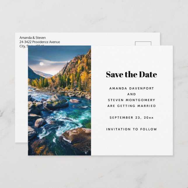 Cartão Postal De Anúncio Casamento de Foto Cênica do Rio e Montanhas (Frente/Verso)