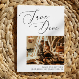 Cartão Postal De Anúncio Casamento de Foto com Script Minimalista Salvar a