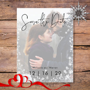 Cartão Postal De Anúncio Casamento de Foto da Neve de inverno Salve o Cartã