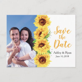 Cartão Postal De Anúncio Casamento de Foto de Girassol Amarelo Salvar a Dat