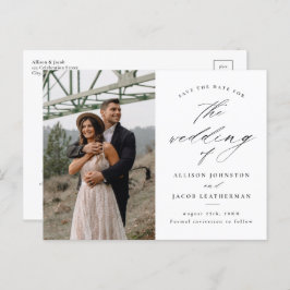 Cartão Postal De Anúncio Casamento De Foto De Script Elegante Salvar A Data