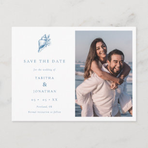 Cartão Postal De Anúncio Casamento de Foto de Seashell Floral Minimalista