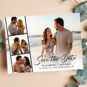 Cartão Postal De Anúncio Casamento de Foto do Script Elegante Salve a Data