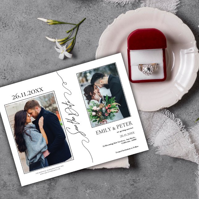 Cartão Postal De Anúncio Casamento de Foto Elegante Clássico 3 Salve a Data (Classic Elegant 3 Photo Wedding Save the Date Announcement Postcard)