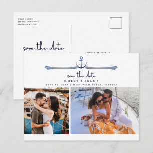 Cartão Postal De Anúncio Casamento de Foto em Âncora Náutica Salvar a Data