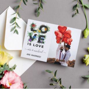 Cartão Postal De Anúncio Casamento de Foto Floral Amor é Amor