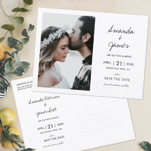 Cartão Postal De Anúncio Casamento de Foto Moderno Elegante Salve a Data