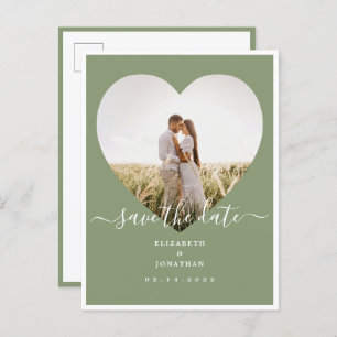 Cartão Postal De Anúncio Casamento de Foto Verde Elegante Salva A Data