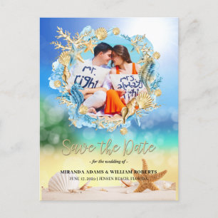 Cartão Postal De Anúncio Casamento de Fotografia em Praia Tropical Elegante