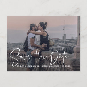 Cartão Postal De Anúncio Casamento de Fotografias de Sobreposição Branca 