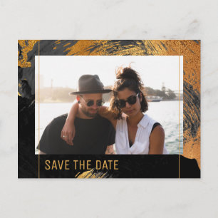 Cartão Postal De Anúncio Casamento de fotos com script de ouro de pintura d