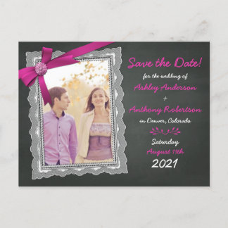 Cartão Postal De Anúncio Casamento de fotos do Arco Magenta Chalkboard Salv