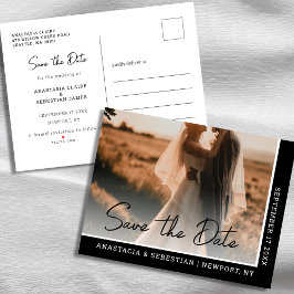 Cartão Postal De Anúncio Casamento de Fotos em Preto e Branco com Script Ch