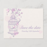 Casamento de gaiola rosa púrpura salve o cartão