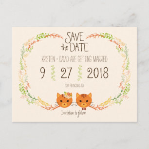 Cartão Postal De Anúncio Casamento de Gatos da Floresta Branca Salve a Data