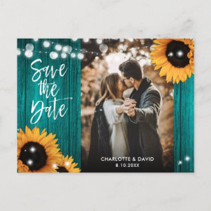 Cartão Postal De Anúncio Casamento de Girassol Azul-Celeste Foto Salvar Dat