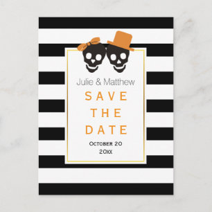 Cartão Postal De Anúncio Casamento de Halloween do casal de Caveira Salve a