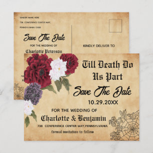 Cartão Postal De Anúncio Casamento de Halloween Gótico Vintage Salve a Data