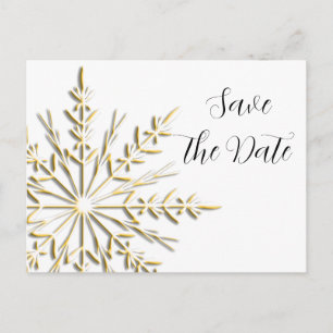 Cartão Postal De Anúncio Casamento de Inverno com Floco de Neve Dourado Sal