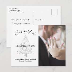 Cartão Postal De Anúncio Casamento de Inverno Elegante Foto Save The Date