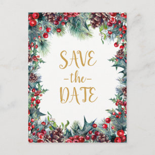 Cartão Postal De Anúncio Casamento de Inverno Férias Natal Salve a Data