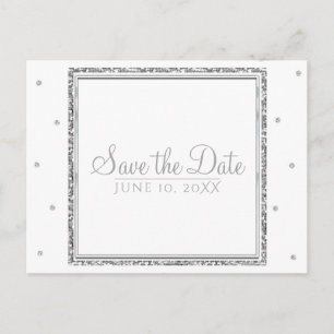 Cartão Postal De Anúncio Casamento de Inverno Glam Prata e Branco Salve a D