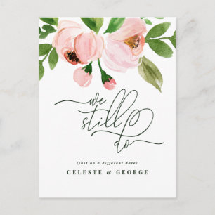 Cartão Postal De Anúncio Casamento de mudança de data floral em aquarela ro