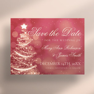 Cartão Postal De Anúncio Casamento de Natal Vermelho e Dourado Elegante Sal