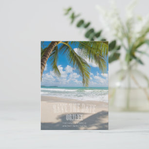Cartão Postal De Anúncio Casamento de Palma Tropical Praia Salva a Data