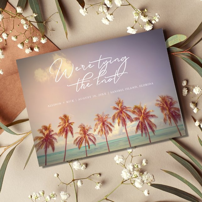 Cartão Postal De Anúncio Casamento de Palmas Tropicais de Praia Salve a Dat (Criador carregado)