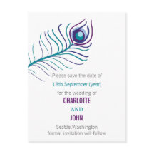 Casamento de pavão azul-roxo salve as datas