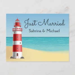 Cartão Postal De Anúncio Casamento de praia com Recem casados náutico de fa