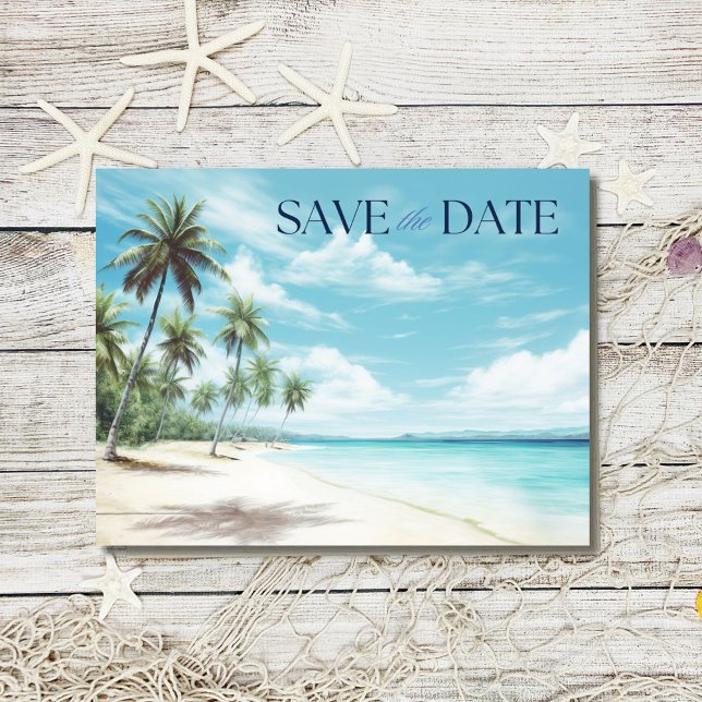 Cartão Postal De Anúncio Casamento de Praia de Destino Salvar a Data (Destination Beach Wedding Save the Date Postcard)