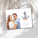 Cartão Postal De Anúncio Casamento de praia de foto náutica costeira Salve<br><div class="desc">Compartilhe a alegria do seu próximo casamento na praia com o nosso casamento na praia de Foto Náutica Costeira Salve o cartão postal Data. Com uma âncora náutica enfeitada com conchas, esta design captura perfeitamente o espírito litorâneo de sua celebração. Uma bela foto do casal acrescenta um toque pessoal e...</div>