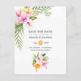 Cartão Postal De Anúncio Casamento de Praia Floral Tropical em Aquarela