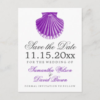 Cartão Postal De Anúncio Casamento De Praia Salva A Shell De Escala De Data