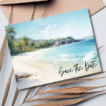 Cartão Postal De Anúncio Casamento De Praia Salvar A Data<br><div class="desc">Casamento de praia amigável, salve as datas do seu casamento de destino, ilha ou praia! Esta opção para salvar o cartão postal da data pode ser usada para o local de sua escolha, simplesmente mude o texto no modelo para o ajustado das suas necessidades. Personalize usando o modelo e adicione...</div>