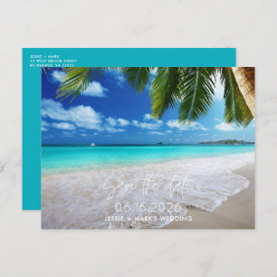 Cartão Postal De Anúncio Casamento de praia tropical Salvar a Data