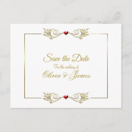 Cartão Postal De Anúncio Casamento de Quadro Dourado Elegante Salvar a Data