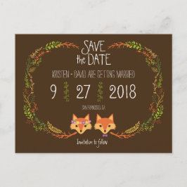 Cartão Postal De Anúncio Casamento de Raposa de Madeira Salve a Data