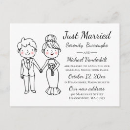 Cartão Postal De Anúncio Casamento de Recem casados de Noiva de Cartoon