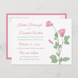 Cartão Postal De Anúncio Casamento de Recem casados Floral Elegante-Rosa-Ro