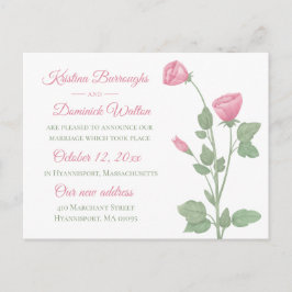Cartão Postal De Anúncio Casamento de Recem casados Floral Elegante-Rosa-Ro
