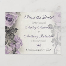 Cartão Postal De Anúncio Casamento de Rosa de Púrpura de Sterling Salve a D