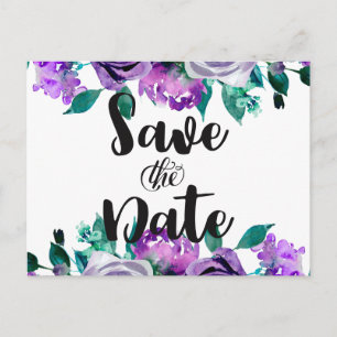 Cartão Postal De Anúncio Casamento de Rosa Floral Mint & Purple Salve a Dat