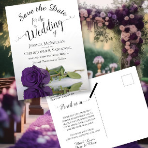 Cartão Postal De Anúncio Casamento de Rosa Roxo Elegante Salve a Data