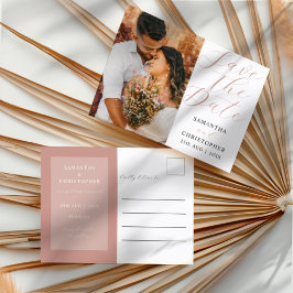 Cartão Postal De Anúncio Casamento de Salvar a Data com Foto em Rose Gold M