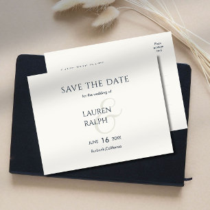 Cartão Postal De Anúncio Casamento de Script Preto e Branco Salvar a Data